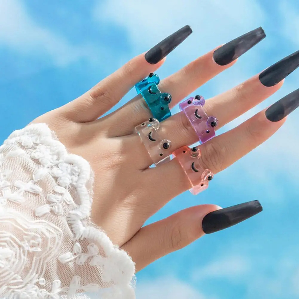 4Pcs/Set Korean Cute Colorful Transparent Resin Frog Rings - frog-ring.com