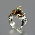 Vintage Gold Color Toad Steampunk Unique Frog Green Zircon Ring