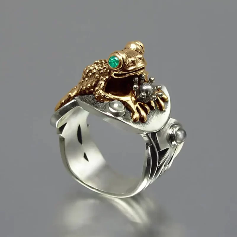 Colored Frog Rings Vintage Gold Color Toad Steampunk Unique Frog Green Zircon Ring - frog ...